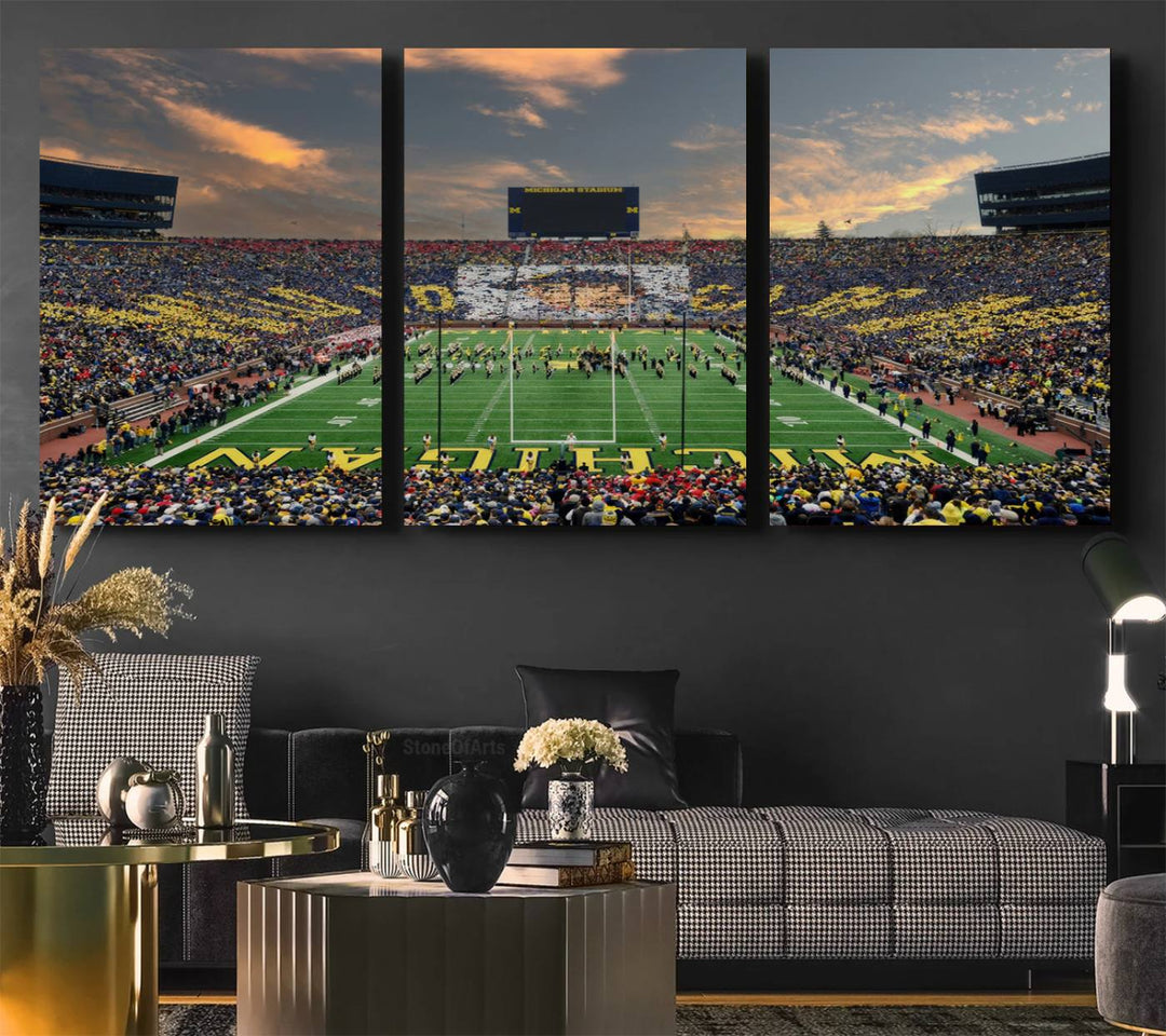 University of Michigan Wolverines Print Canvas, Football Team Print - Ann Arbor Michigan Stadium Wall Art Canvas Print