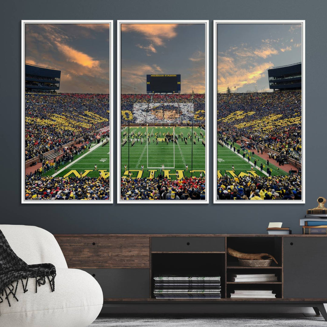 81843-MGV-FC-48X32-3P_White-University of Michigan Wolverines Print Canvas, Football Team Print - Ann Arbor Michigan Stadium Wall Art Canvas Print