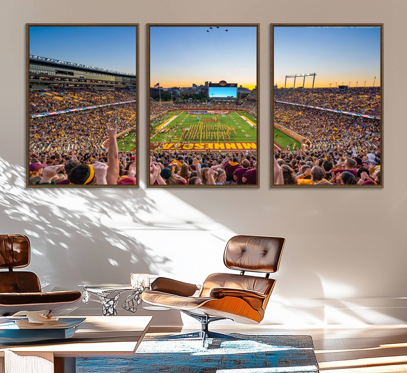 63452-MGV-FC-60X30-3P_Walnut-University of Minnesota Golden Gophers Football Team Print - Minneapolis Huntington Bank Stadium Canvas Print