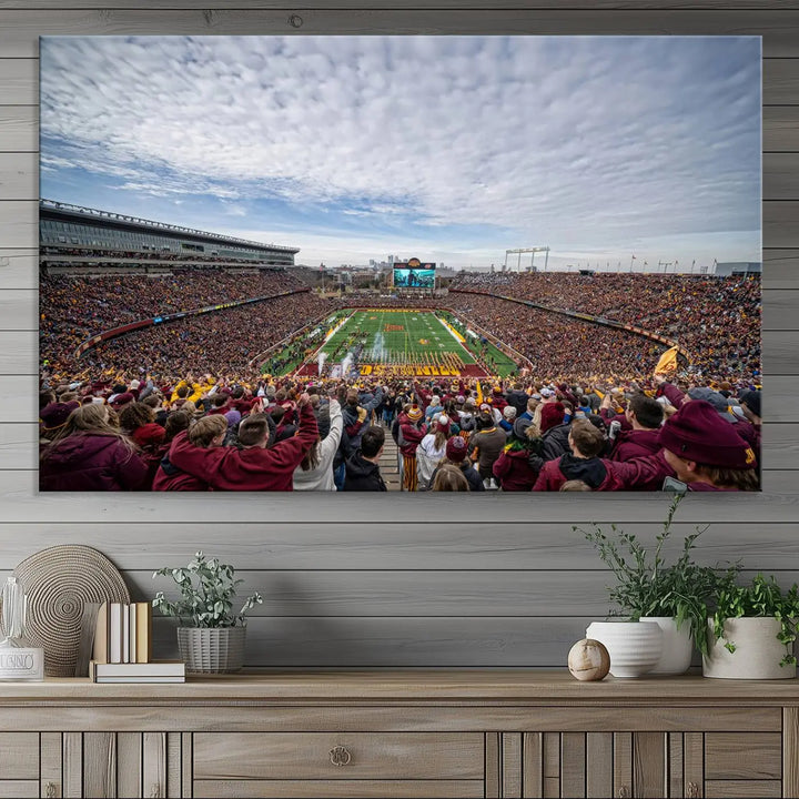 The University of Minnesota Golden Gophers Football Team Print - Minneapolis Huntington Bank Stadium Wall Art Canvas Print features a gallery-quality finish. This premium canvas adds a touch of elegance to your space.