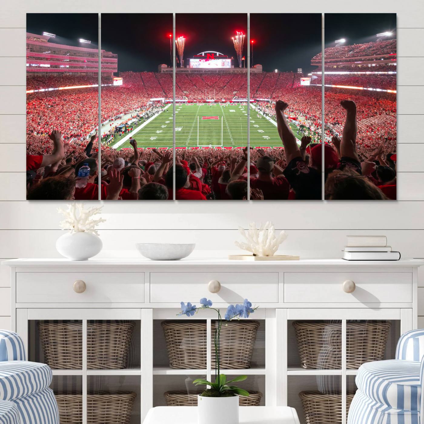 43351-MGV-CV-60X31-5P-University of Nebraska Cornhuskers Football Team Print - Lincoln Memorial Stadium Wall Art Canvas Print