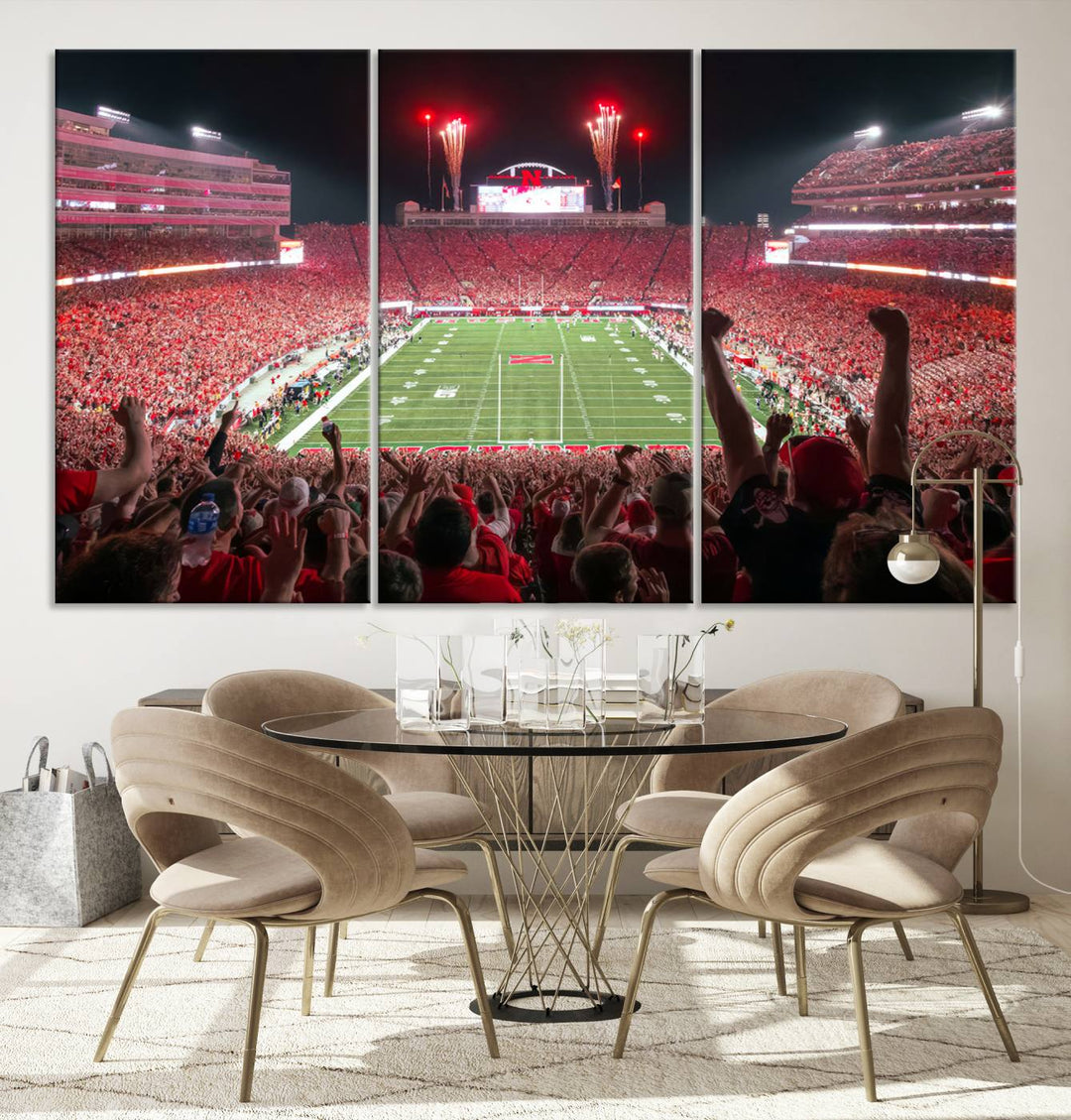 University of Nebraska Cornhuskers Football Team Print - Lincoln Memorial Stadium Wall Art Canvas Print