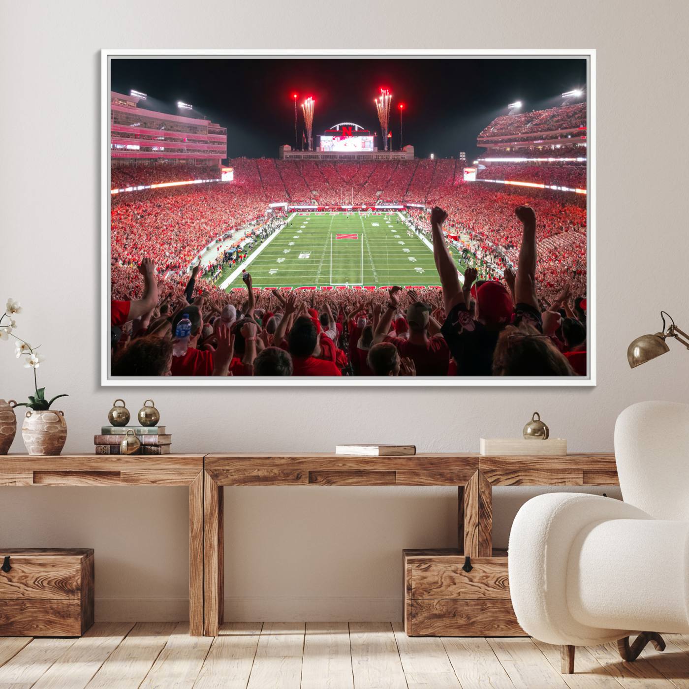 43351-MGV-FC-36X24_White-University of Nebraska Cornhuskers Football Team Print - Lincoln Memorial Stadium Wall Art Canvas Print