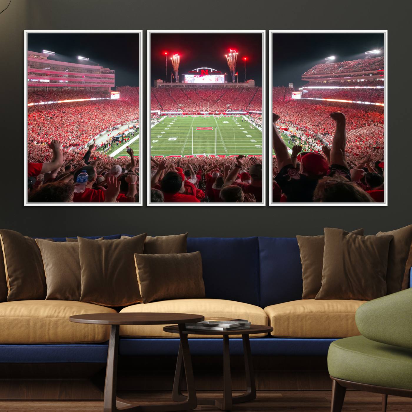 43351-MGV-FC-60X30-3P_White-University of Nebraska Cornhuskers Football Team Print - Lincoln Memorial Stadium Wall Art Canvas Print