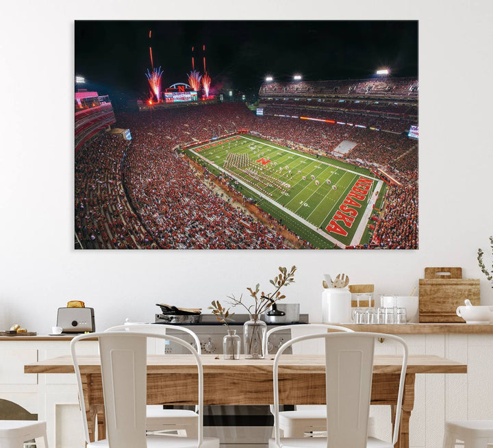 University of Nebraska Cornhuskers Football Team Print - Lincoln Memorial Stadium Wall Art Canvas Print