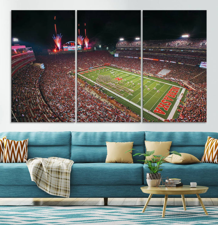 University of Nebraska Cornhuskers Football Team Print - Lincoln Memorial Stadium Wall Art Canvas Print