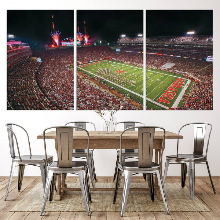 51773-MGV-CV-36X24-University of Nebraska Cornhuskers Football Team Print - Lincoln Memorial Stadium Wall Art Canvas Print
