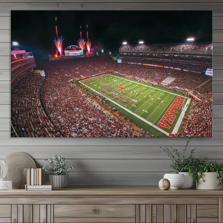 University of Nebraska Cornhuskers Football Team Print - Lincoln Memorial Stadium Wall Art Canvas Print