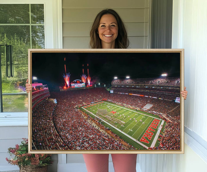 51773-MGV-CV-36X24-University of Nebraska Cornhuskers Football Team Print - Lincoln Memorial Stadium Wall Art Canvas Print