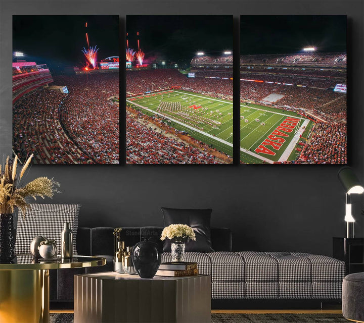 University of Nebraska Cornhuskers Football Team Print - Lincoln Memorial Stadium Wall Art Canvas Print