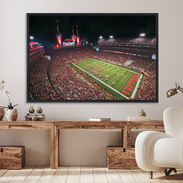 51773-MGV-FC-36X24_Black-University of Nebraska Cornhuskers Football Team Print - Lincoln Memorial Stadium Wall Art Canvas Print