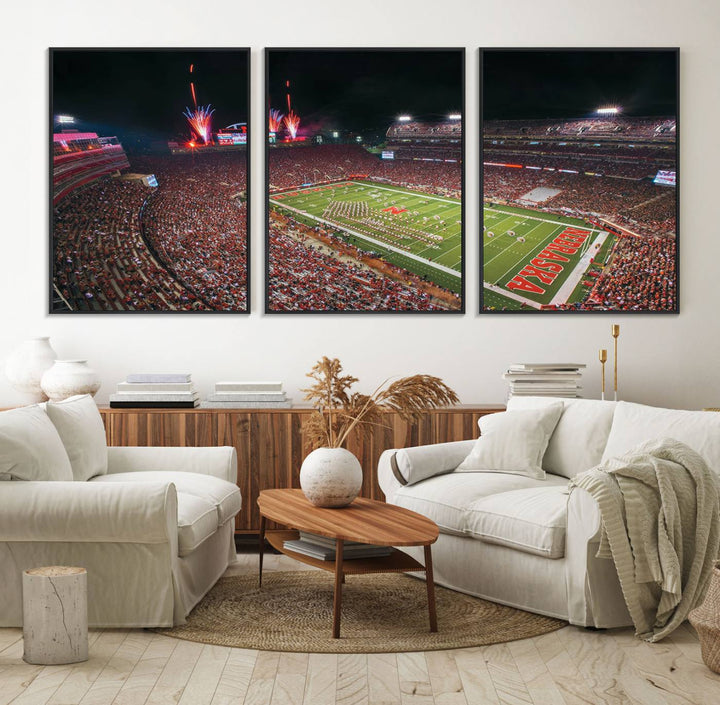 51773-MGV-FC-60X30-3P_Black-University of Nebraska Cornhuskers Football Team Print - Lincoln Memorial Stadium Wall Art Canvas Print