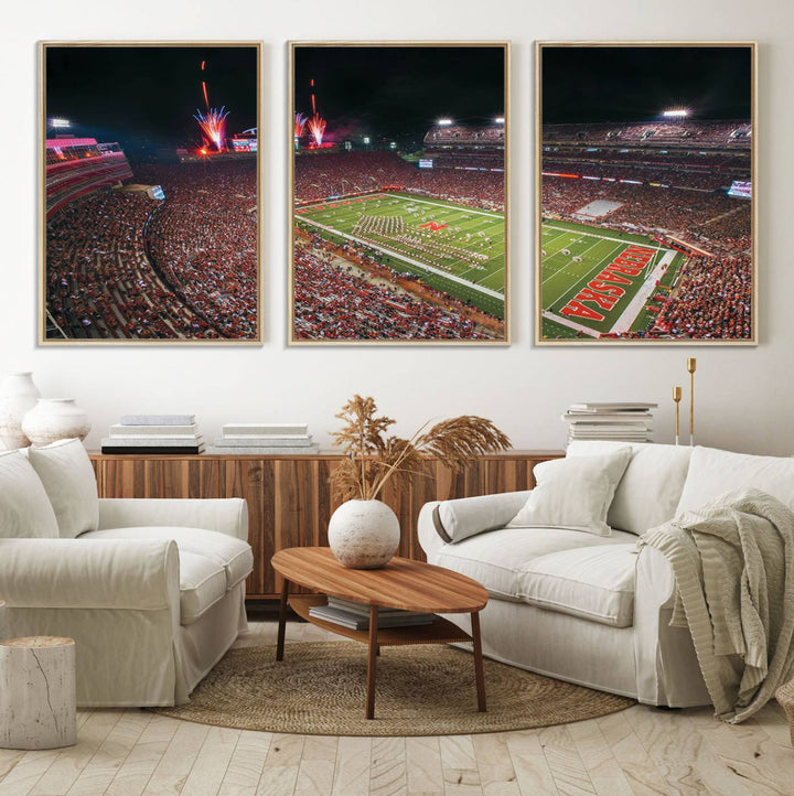 51773-MGV-FC-60X30-3P_Natural-University of Nebraska Cornhuskers Football Team Print - Lincoln Memorial Stadium Wall Art Canvas Print