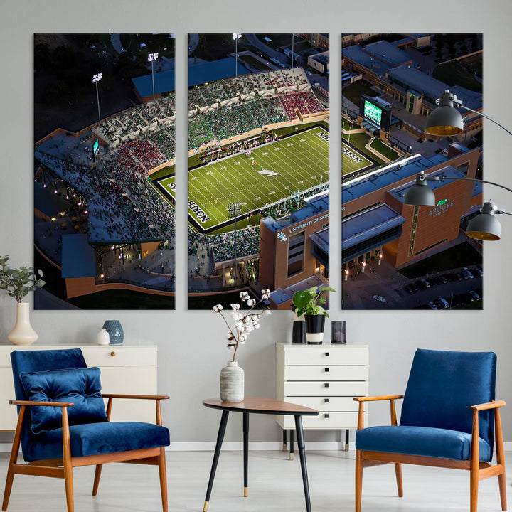 University of North Texas Mean Green Football Artwork, Football Team Print - Denton DATCU Stadium Wall Art Canvas Print