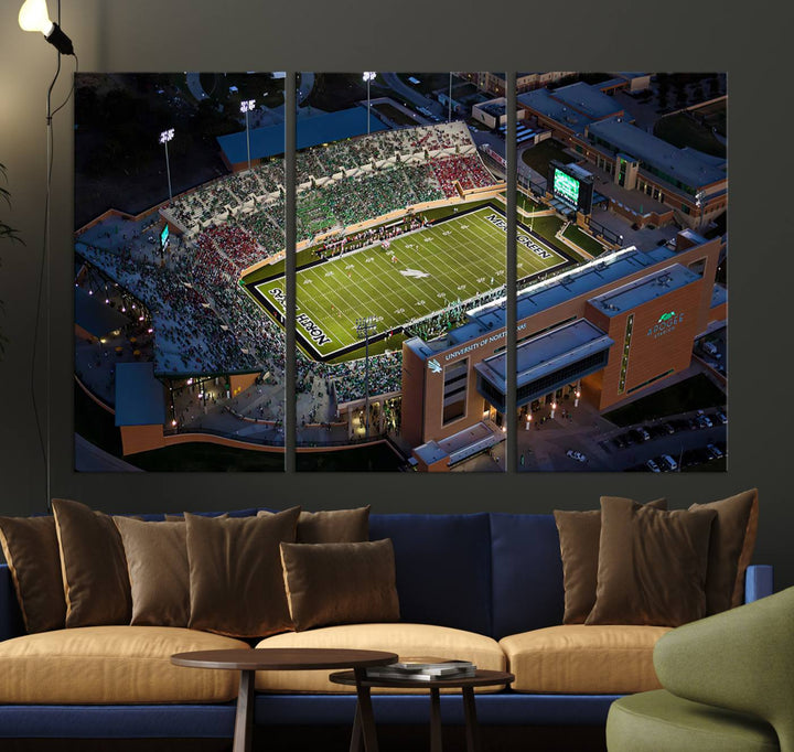 University of North Texas Mean Green Football Artwork, Football Team Print - Denton DATCU Stadium Wall Art Canvas Print