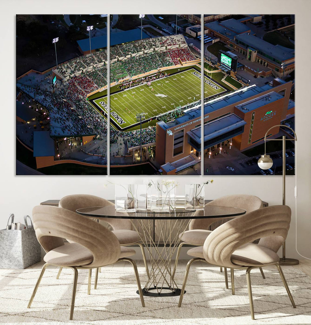 University of North Texas Mean Green Football Artwork, Football Team Print - Denton DATCU Stadium Wall Art Canvas Print