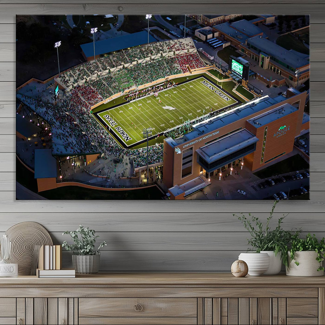 University of North Texas Mean Green Football Artwork, Football Team Print - Denton DATCU Stadium Wall Art Canvas Print