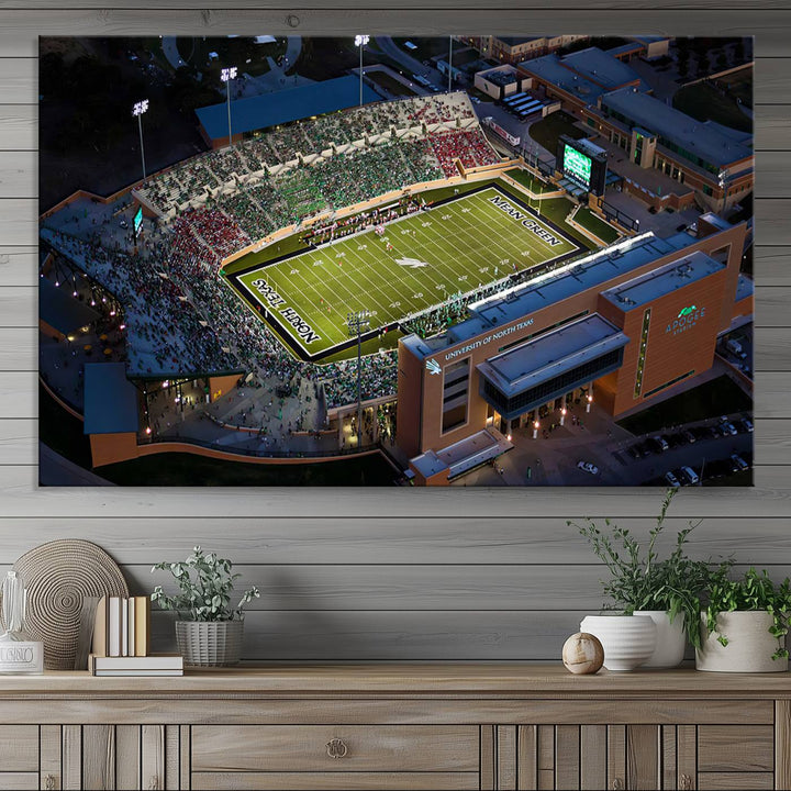 University of North Texas Mean Green Football Artwork, Football Team Print - Denton DATCU Stadium Wall Art Canvas Print