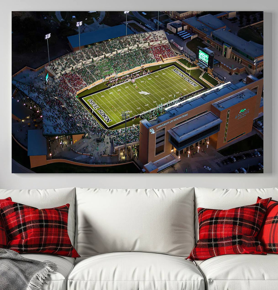 University of North Texas Mean Green Football Artwork, Football Team Print - Denton DATCU Stadium Wall Art Canvas Print
