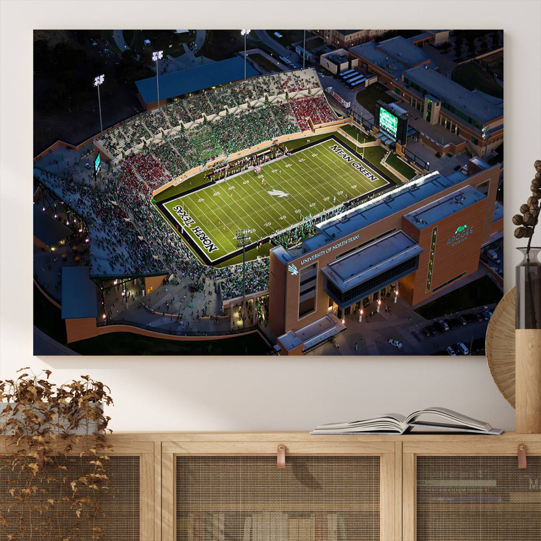 University of North Texas Mean Green Football Artwork, Football Team Print - Denton DATCU Stadium Wall Art Canvas Print