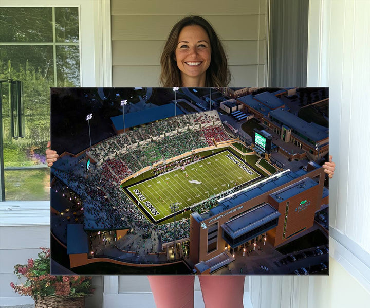 University of North Texas Mean Green Football Artwork, Football Team Print - Denton DATCU Stadium Wall Art Canvas Print