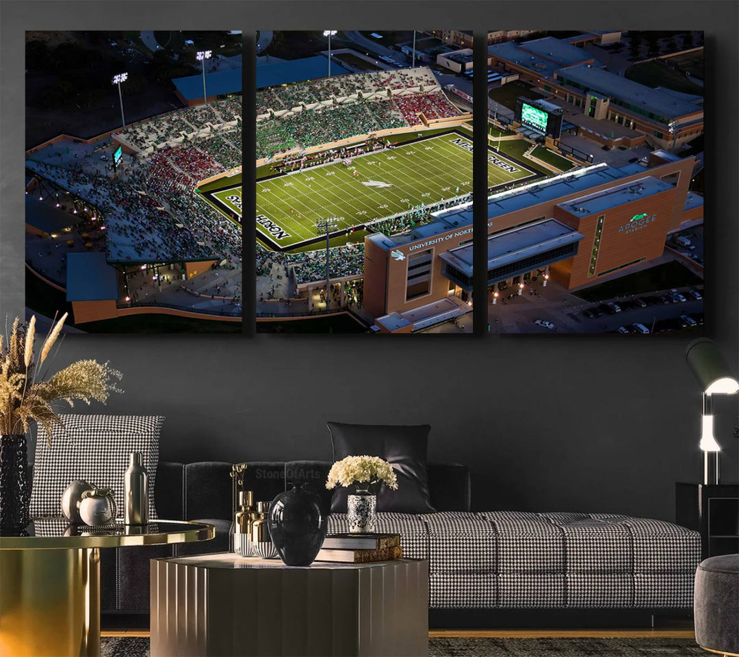 University of North Texas Mean Green Football Artwork, Football Team Print - Denton DATCU Stadium Wall Art Canvas Print