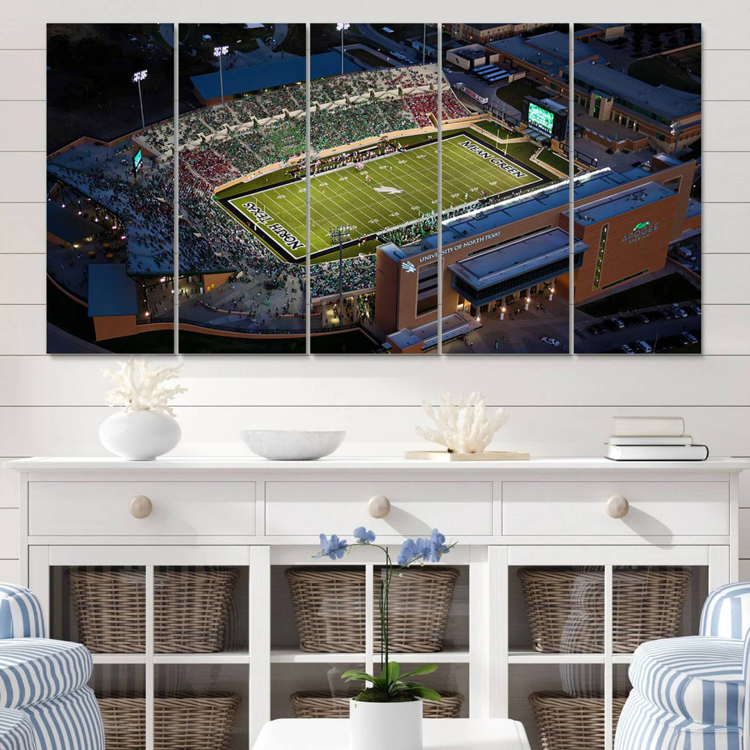 46167-MGV-CV-60X31-5P-University of North Texas Mean Green Football Artwork, Football Team Print - Denton DATCU Stadium Wall Art Canvas Print