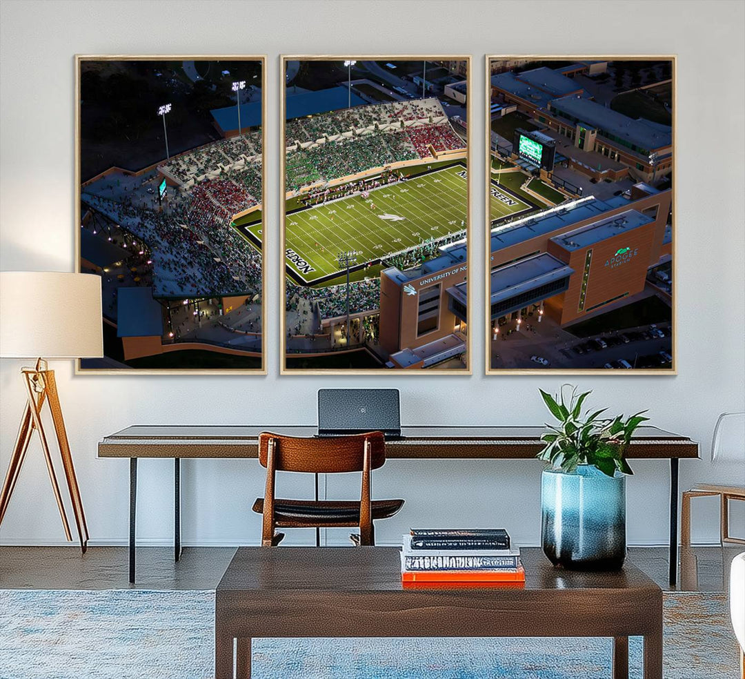 46167-MGV-FC-48X32-3P_Natural-University of North Texas Mean Green Football Artwork, Football Team Print - Denton DATCU Stadium Wall Art Canvas Print