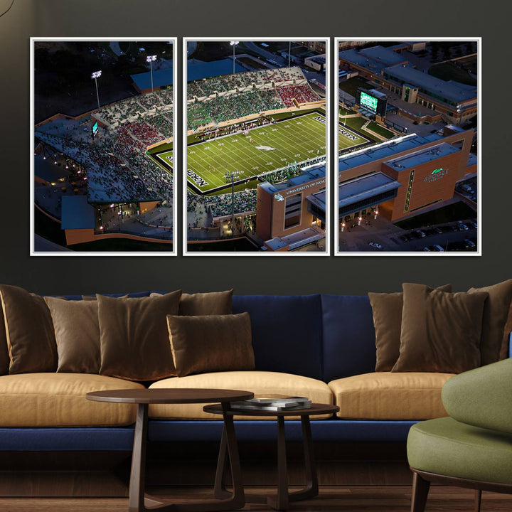 46167-MGV-FC-60X30-3P_White-University of North Texas Mean Green Football Artwork, Football Team Print - Denton DATCU Stadium Wall Art Canvas Print