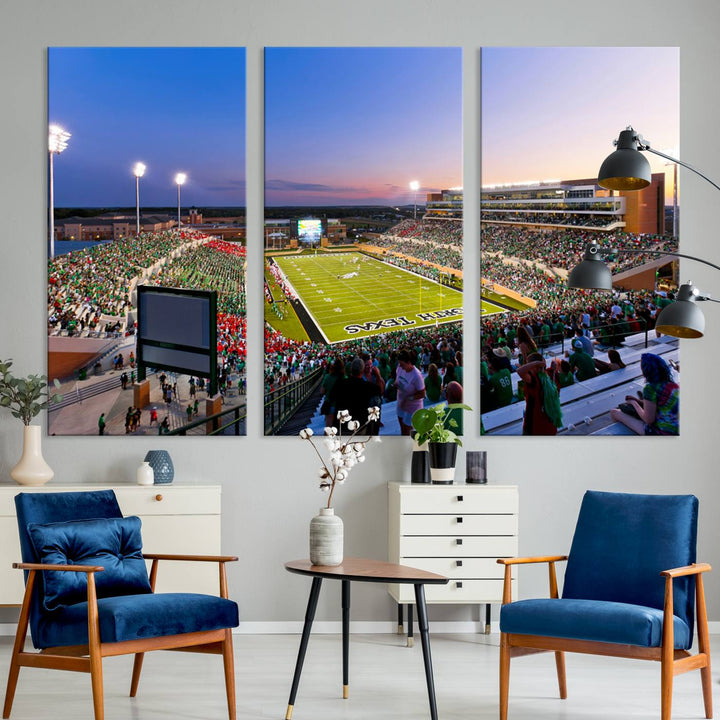 University of North Texas Mean Green Football Team Print - Denton DATCU Stadium Canvas Print Wall Art
