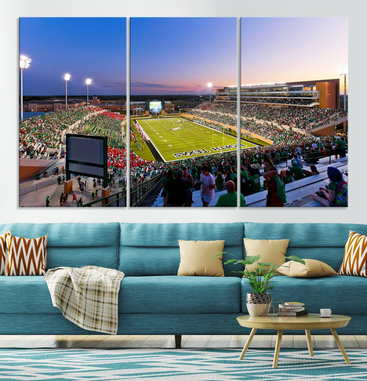 University of North Texas Mean Green Football Team Print - Denton DATCU Stadium Canvas Print Wall Art