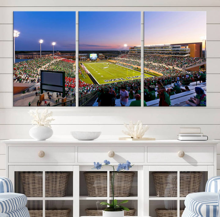 University of North Texas Mean Green Football Team Print - Denton DATCU Stadium Canvas Print Wall Art