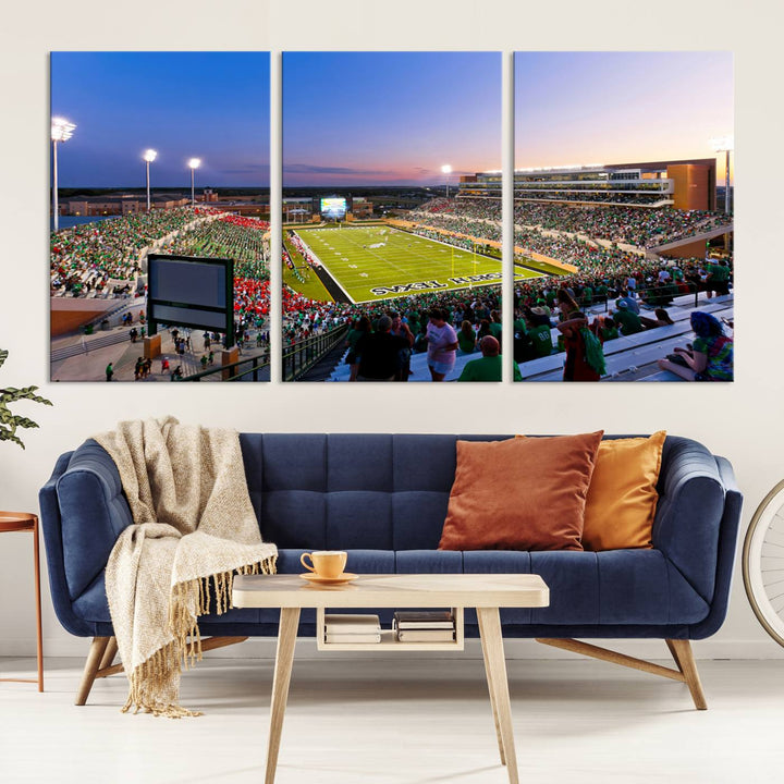 University of North Texas Mean Green Football Team Print - Denton DATCU Stadium Canvas Print Wall Art