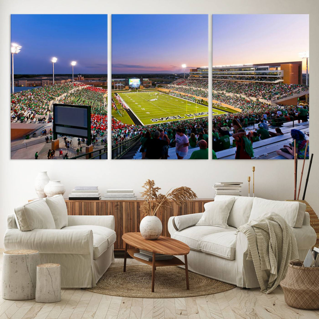 University of North Texas Mean Green Football Team Print - Denton DATCU Stadium Canvas Print Wall Art