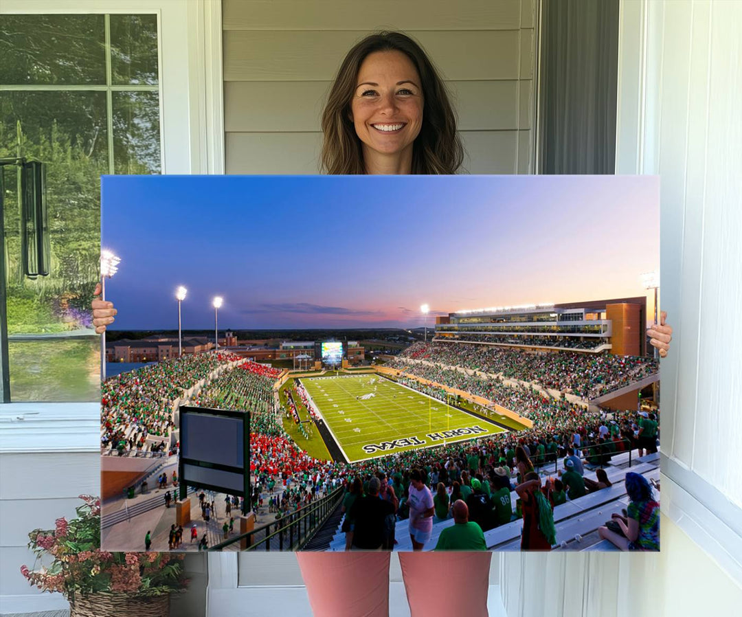 University of North Texas Mean Green Football Team Print - Denton DATCU Stadium Canvas Print Wall Art