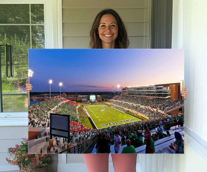 University of North Texas Mean Green Football Team Print - Denton DATCU Stadium Canvas Print Wall Art