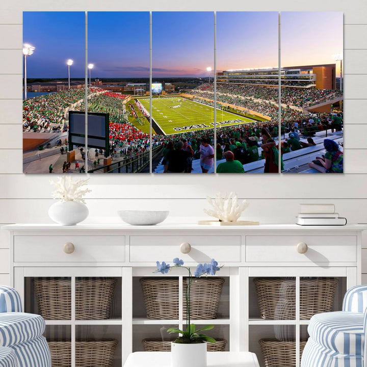 25916-MGV-CV-60X31-5P-University of North Texas Mean Green Football Team Print - Denton DATCU Stadium Canvas Print Wall Art