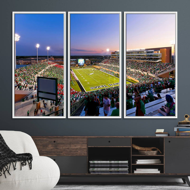 25916-MGV-FC-48X32-3P_White-University of North Texas Mean Green Football Team Print - Denton DATCU Stadium Canvas Print Wall Art