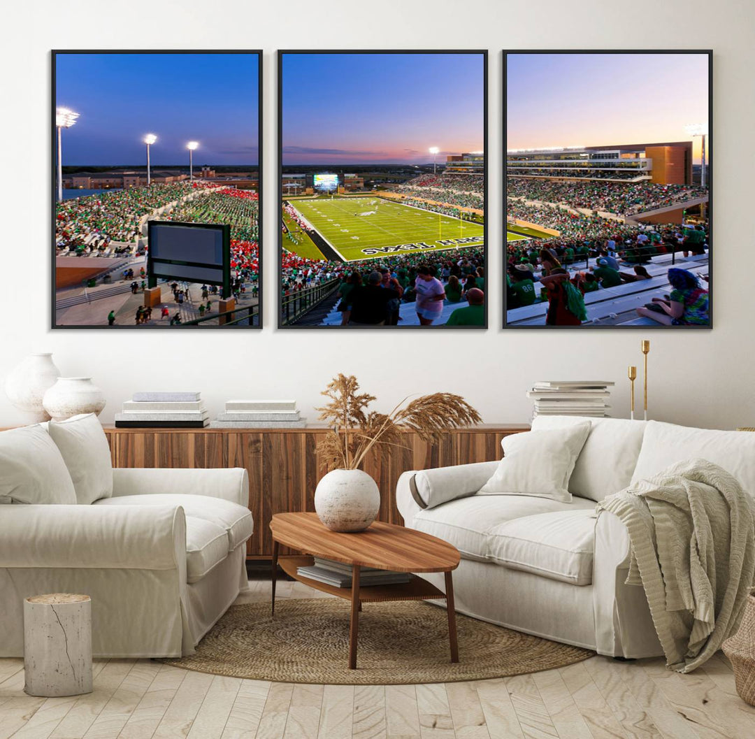 25916-MGV-FC-60X30-3P_Black-University of North Texas Mean Green Football Team Print - Denton DATCU Stadium Canvas Print Wall Art
