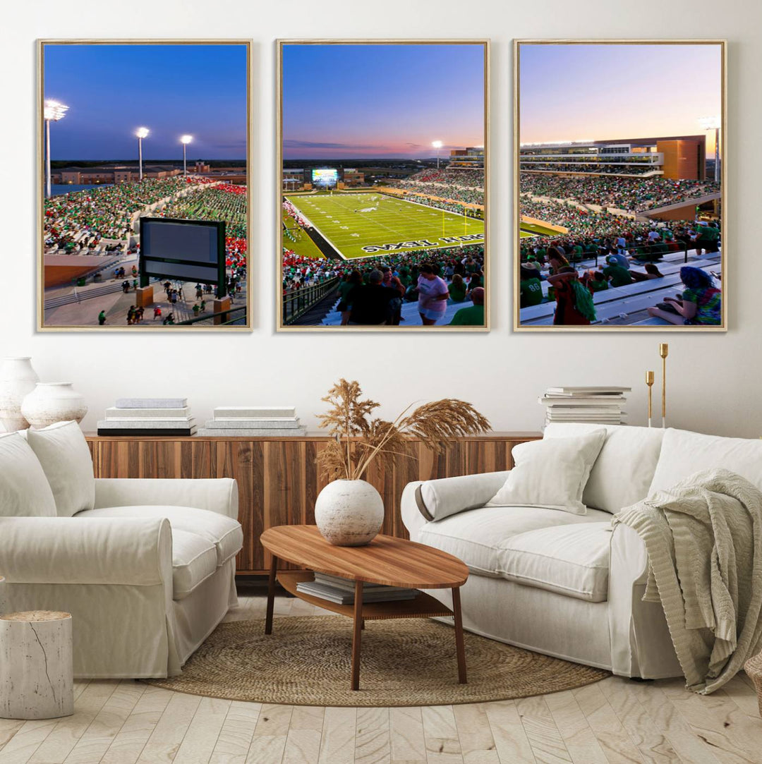 25916-MGV-FC-60X30-3P_Natural-University of North Texas Mean Green Football Team Print - Denton DATCU Stadium Canvas Print Wall Art
