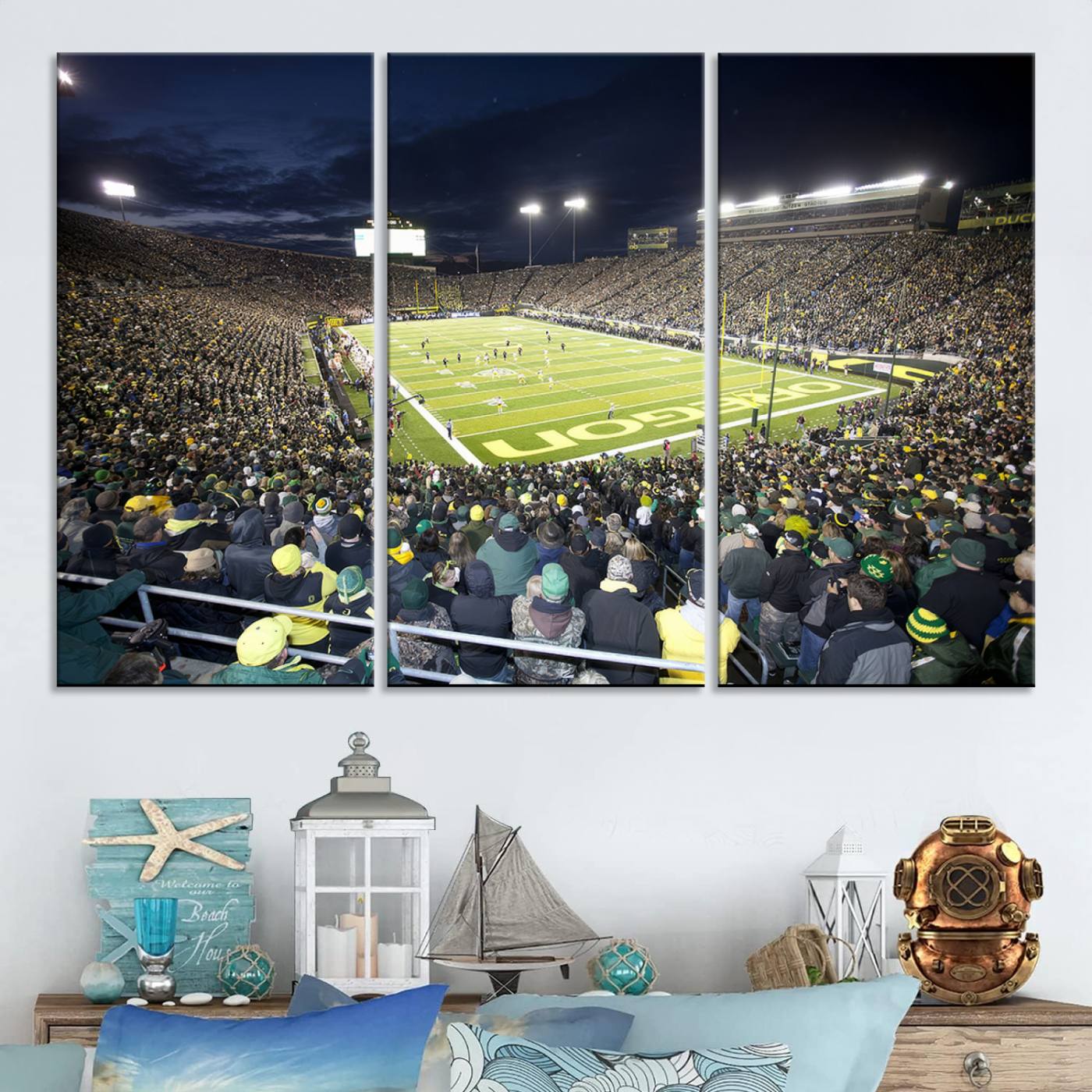 48756-MGV-CV-48X32-3P-University of Oregon Ducks Football Team Print - Eugene Autzen Stadium Wall Art Canvas Print