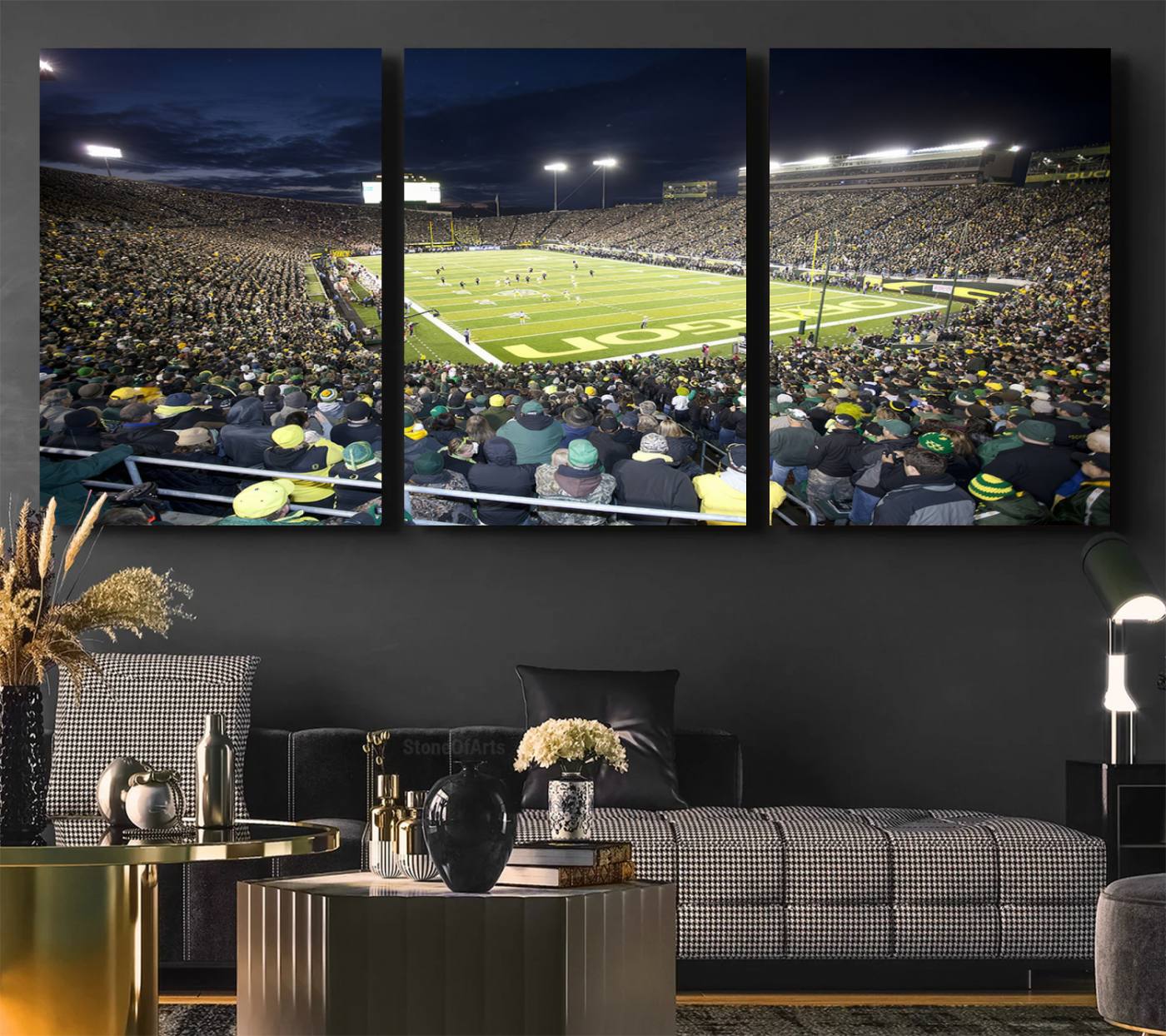 48756-MGV-CV-60X30-3P-University of Oregon Ducks Football Team Print - Eugene Autzen Stadium Wall Art Canvas Print