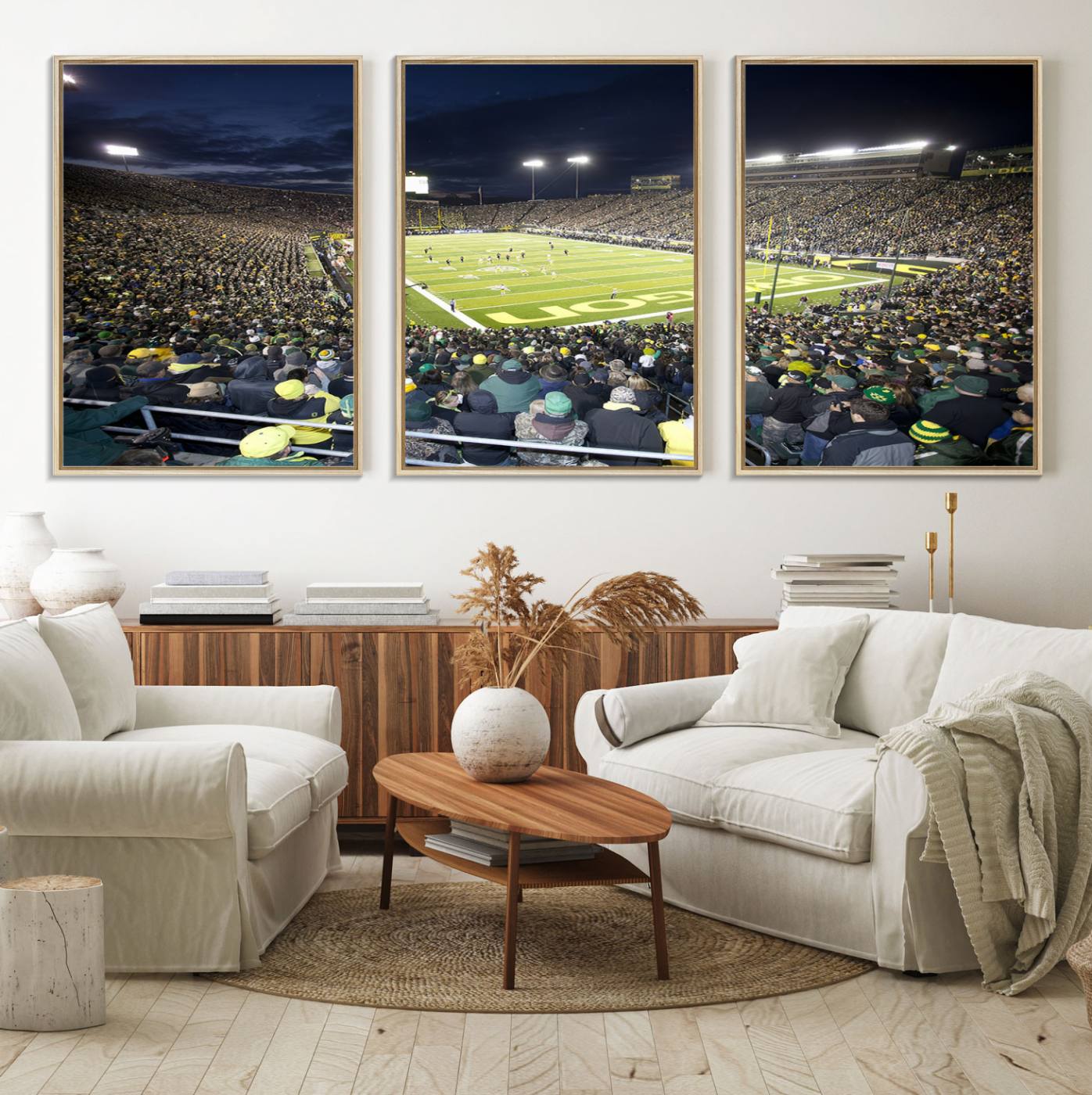 48756-MGV-FC-60X30-3P_Natural-University of Oregon Ducks Football Team Print - Eugene Autzen Stadium Wall Art Canvas Print