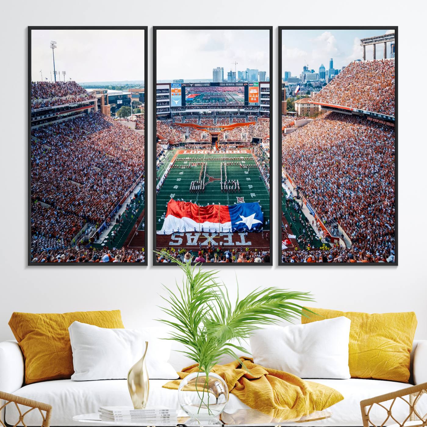 93063-MGV-FC-48X32-3P_Black-University of Texas Longhorns Football Team Canvas Print - Austin Darrell K Royal-Texas Memorial Stadium Wall Art Canvas Print