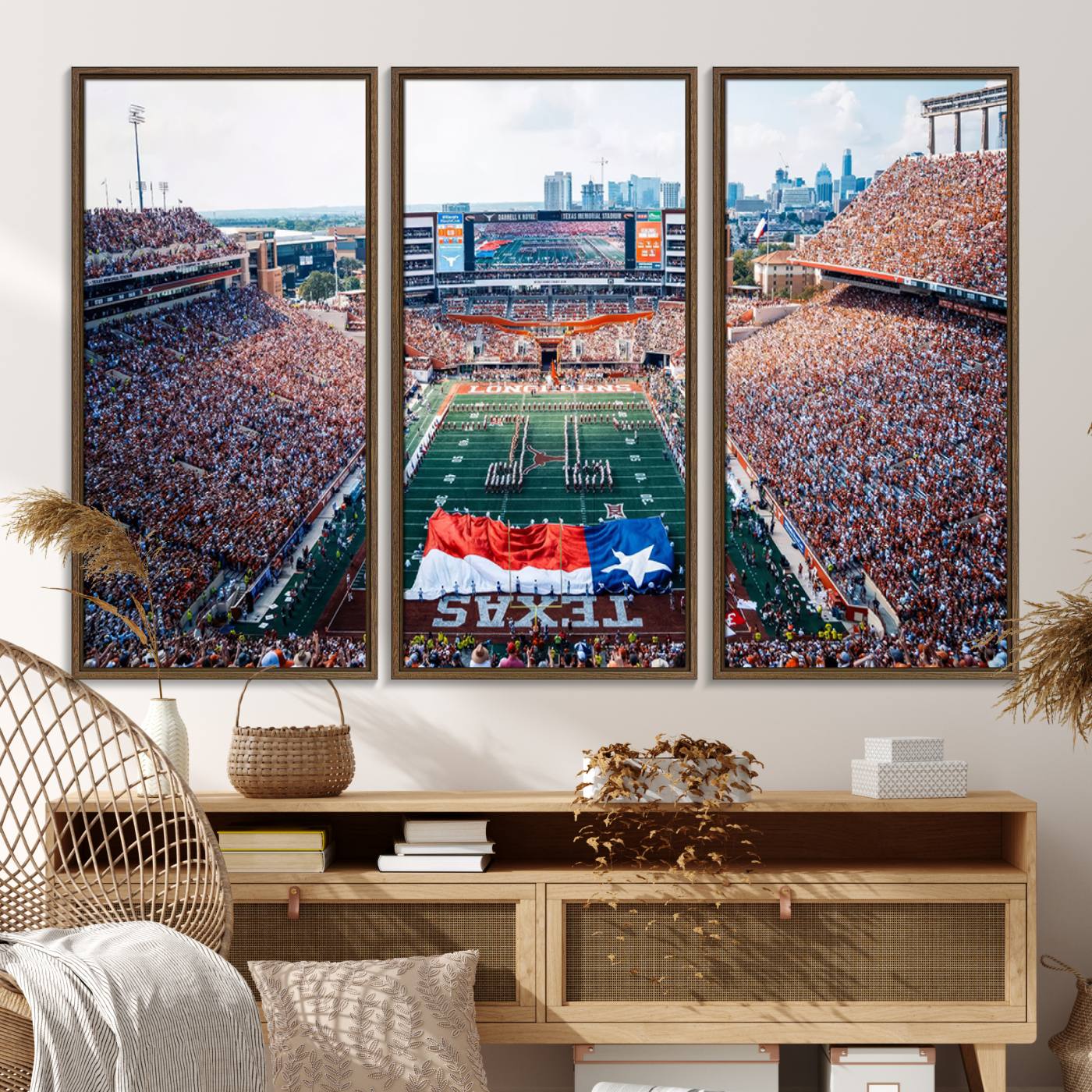 93063-MGV-FC-48X32-3P_Walnut-University of Texas Longhorns Football Team Canvas Print - Austin Darrell K Royal-Texas Memorial Stadium Wall Art Canvas Print