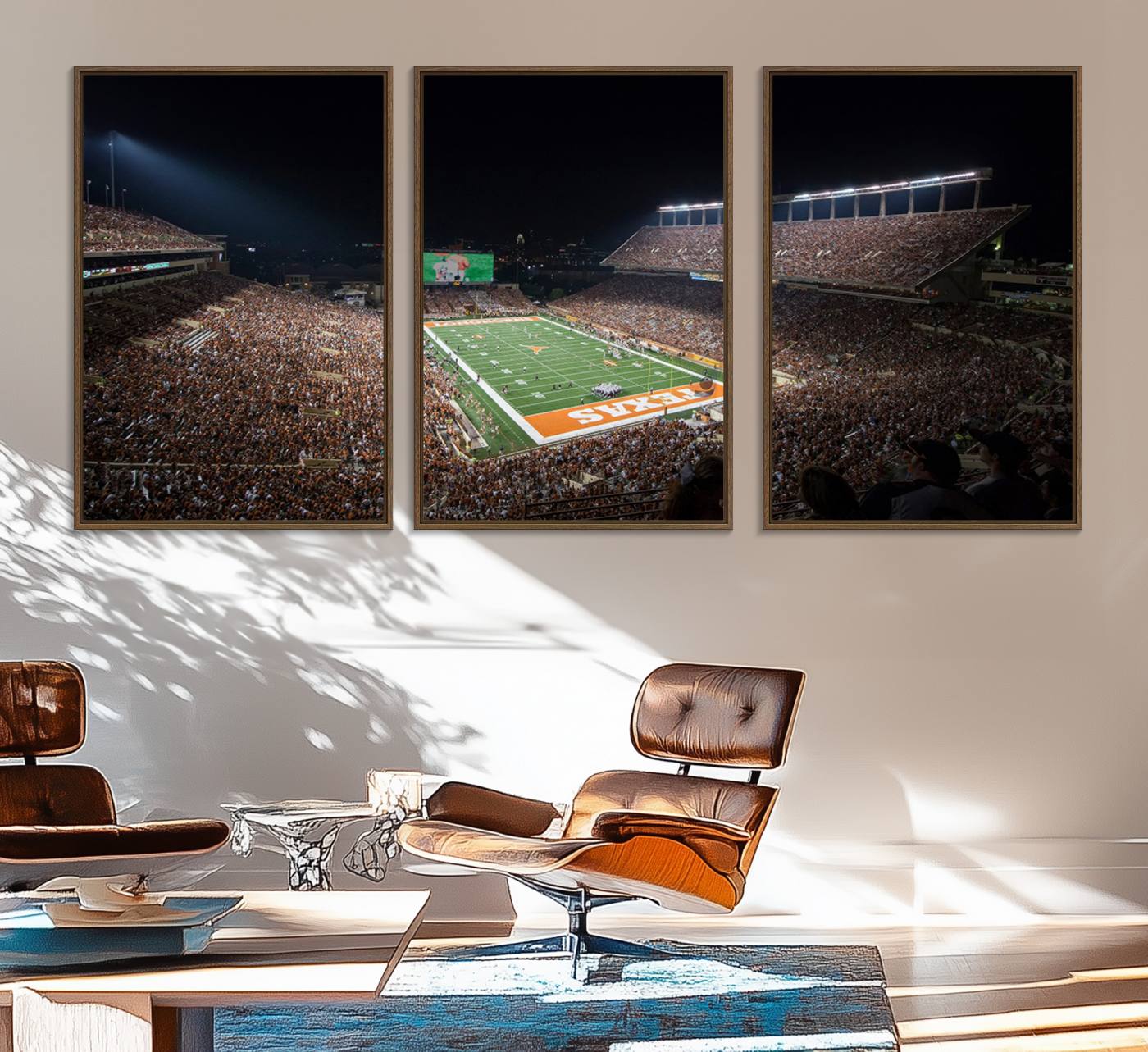 54995-MGV-FC-60X30-3P_Walnut-University of Texas Longhorns Football Team Print – Darrell K Royal Texas Memorial Stadium Canvas Wall Art for Home, Office