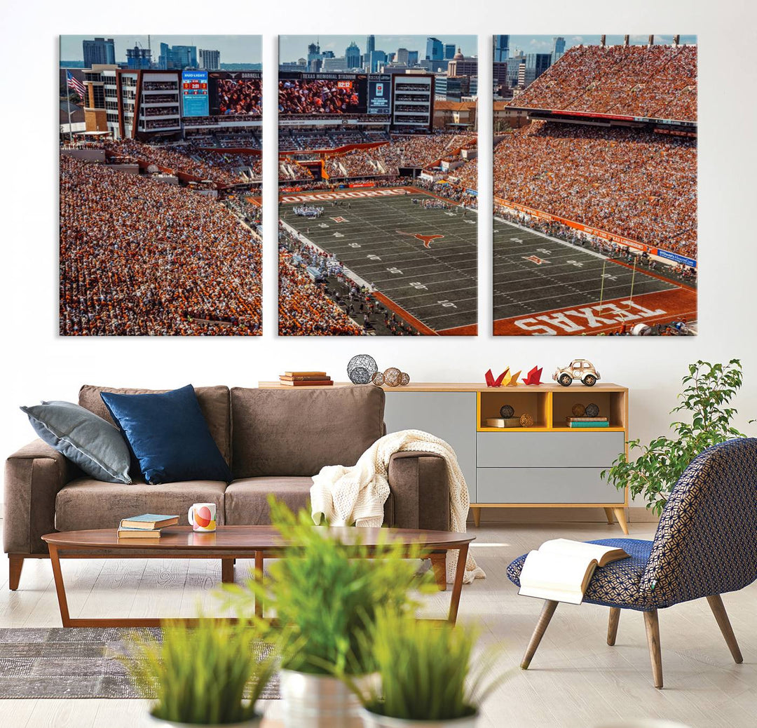 92103-MGV-CV-36X24-University of Texas Longhorns Football Team Print - Austin Darrell K Royal-Texas Memorial Stadium Wall Art Canvas Print