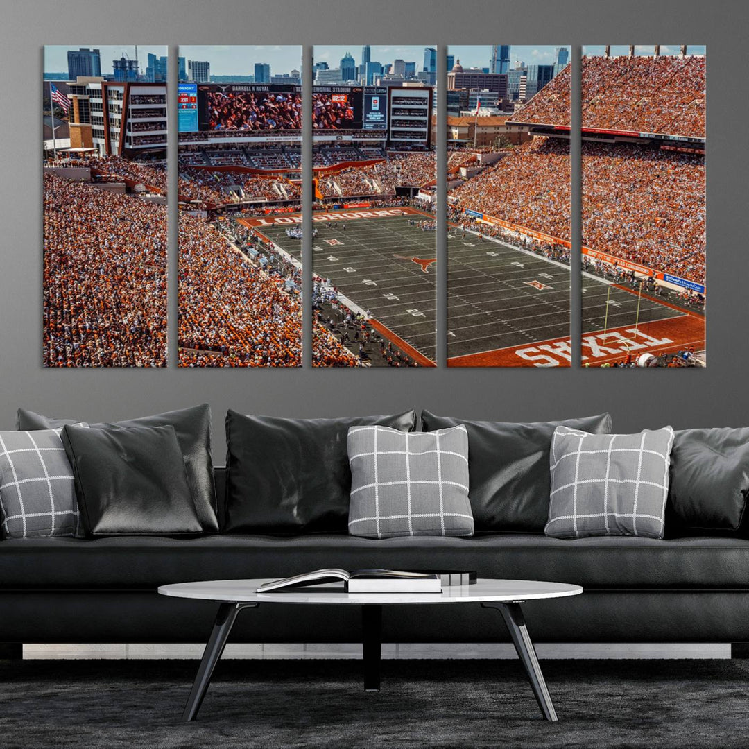 92103-MGV-CV-36X24-University of Texas Longhorns Football Team Print - Austin Darrell K Royal-Texas Memorial Stadium Wall Art Canvas Print