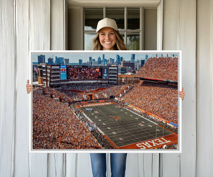 92103-MGV-CV-36X24-University of Texas Longhorns Football Team Print - Austin Darrell K Royal-Texas Memorial Stadium Wall Art Canvas Print