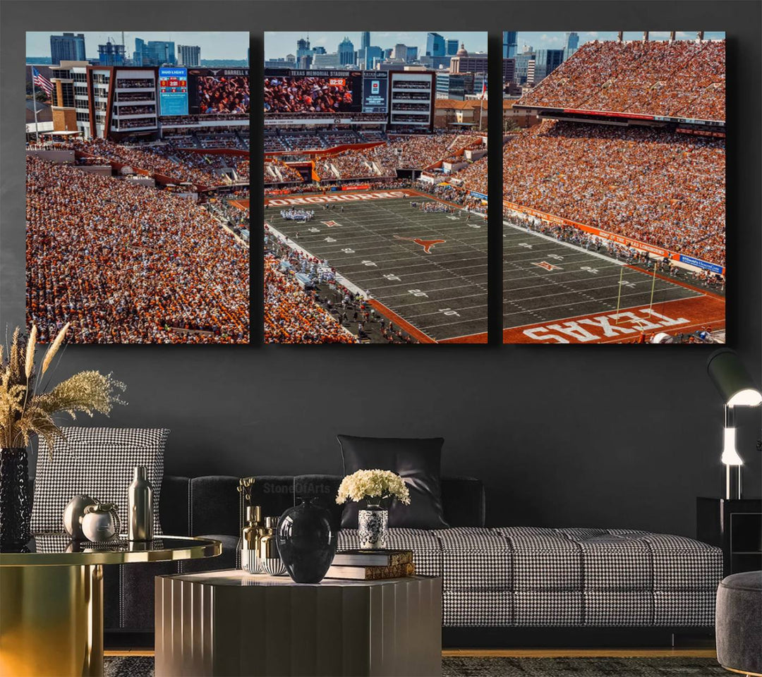 University of Texas Longhorns Football Team Print - Austin Darrell K Royal-Texas Memorial Stadium Wall Art Canvas Print